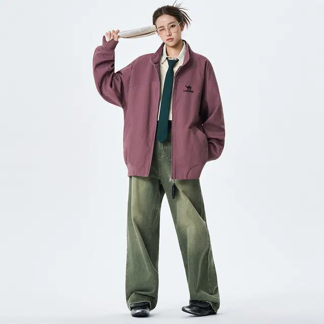 领航骆驼 美式潮牌高街复古工装风洗褪斜纹拼接设计感时尚百搭宽松外套日常通勤户外运动长袖立领   夹克 男女同款