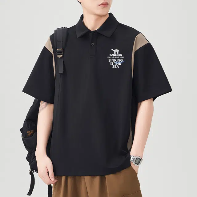 领航骆驼 复古运动时尚百搭休闲舒适透气潮流撞色短袖衬衫 男女同款