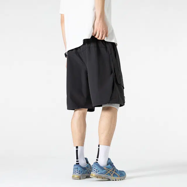 领航骆驼 美式纯色运动宽松时尚百搭通勤五分休闲短裤 男女同款