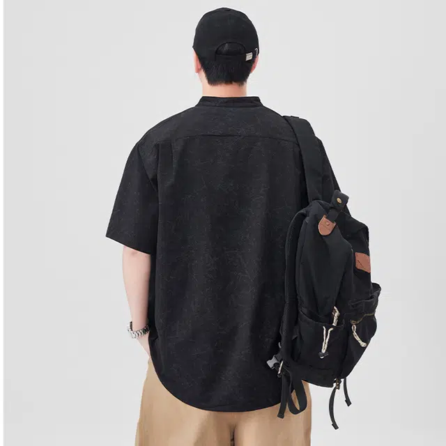 领航骆驼 美式山系户外宽松舒适简约百搭休闲短袖衬衫 男女同款