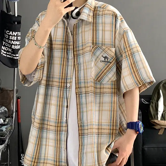 领航骆驼 学院风日系多彩格纹纽扣翻领宽松百搭潮流休闲长袖高街格子衫外套情侣款高级感    衬衫 男女同款