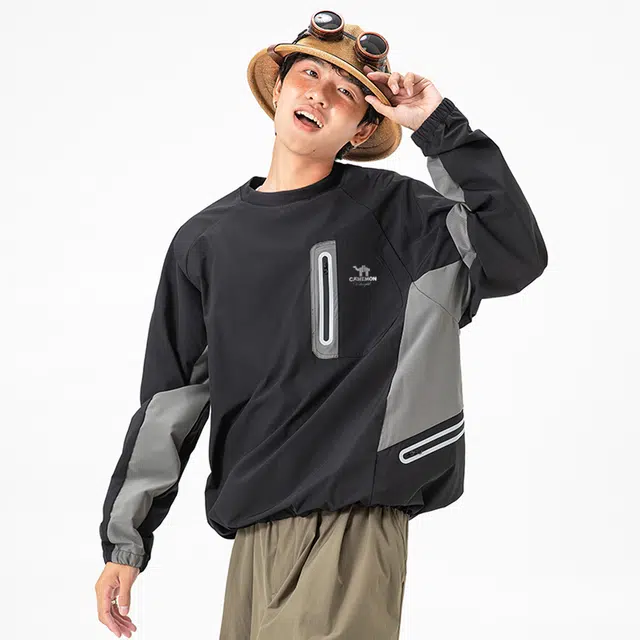 领航骆驼 户外运动骑行轻薄透气吸汗去污耐摩擦速干立体宽松裁剪舒适美式复古长袖套头   卫衣 男女同款