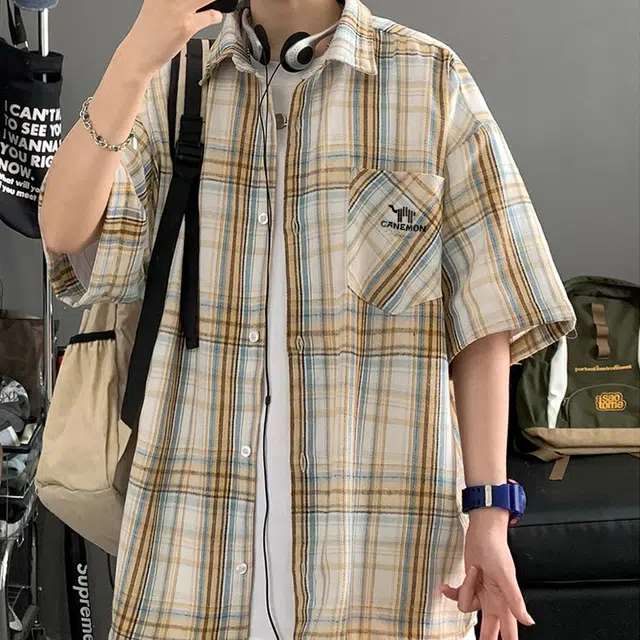 领航骆驼 学院风日系多彩格纹纽扣翻领宽松百搭潮流休闲长袖高街格子衫外套情侣款高级感    衬衫 男女同款