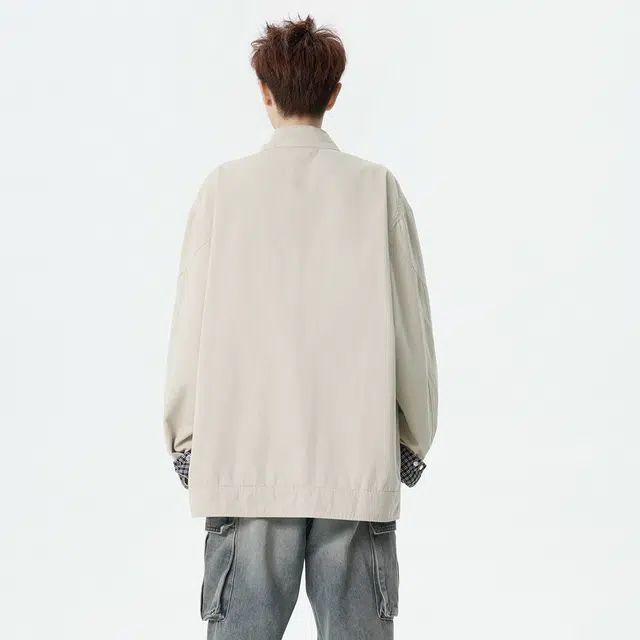 领航骆驼 时尚街头潮牌重工琥珀流光风无性别主义穿搭高级感宽松休闲内里拼接格子翻领飞行员教练外套   夹克  男女同款