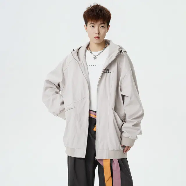 领航骆驼 时尚街头拼接小众设计高级感工装春秋连帽高街复古宽松酷帅松弛外套百搭简约上衣  夹克 男女同款