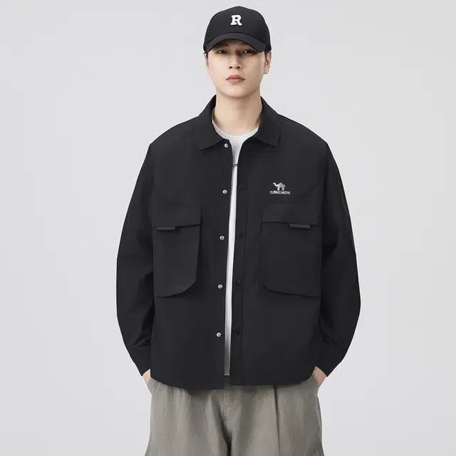 领航骆驼 美式复古时尚简约男士痞帅百搭纯色潮流上衣外套宽松透气翻领设计个性舒适休闲小众校园风高级氛围感日系潮牌      夹克 男女同款