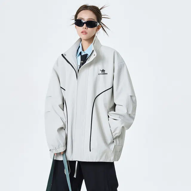 领航骆驼 美式高街潮流简约基础款休闲时尚日常百搭痞帅飞行员宽松立领长袖落肩外套   夹克 男女同款