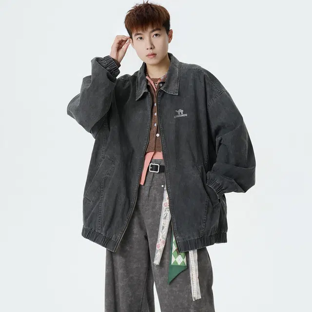 领航骆驼 时尚街头潮流纯棉水洗简约设计款日常通勤百搭高级感宽松休闲商务高街风痞帅潮酷翻领夹克 男女同款