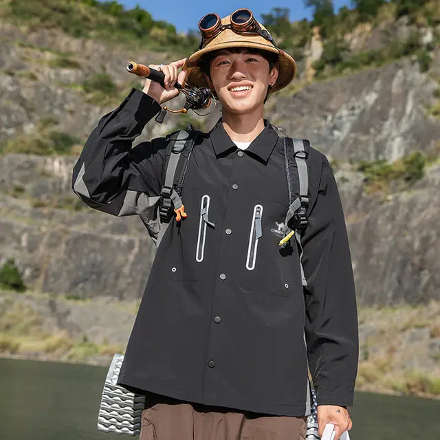 领航骆驼 山系户外三防泼水长袖衬衣骑行徒步旅行登山反光拉链轻量化透气速干外套   衬衫  男女同款