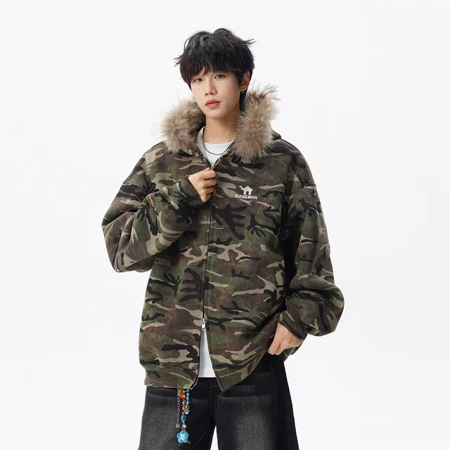 领航骆驼 秋冬季美式复古潮牌迷彩连帽拉链开衫长袖学院底特律风时尚宽松百搭夹克卫衣  男女同款