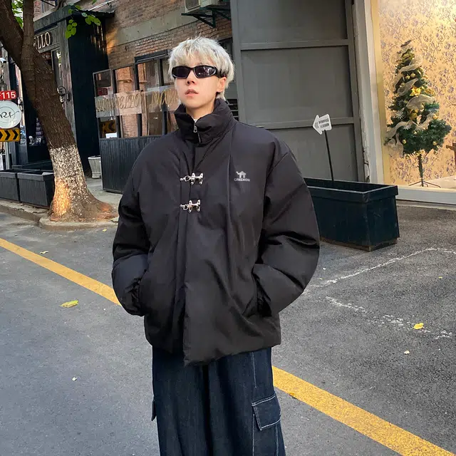 领航骆驼 国潮复古纯色日常通勤学院风时尚百搭高级层次感高领单排扣设计感简约舒适宽松基础款防风保暖外套夹克   棉服 男女同款