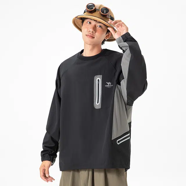 领航骆驼 户外运动骑行轻薄透气吸汗去污耐摩擦速干立体宽松裁剪舒适美式复古长袖套头   卫衣 男女同款