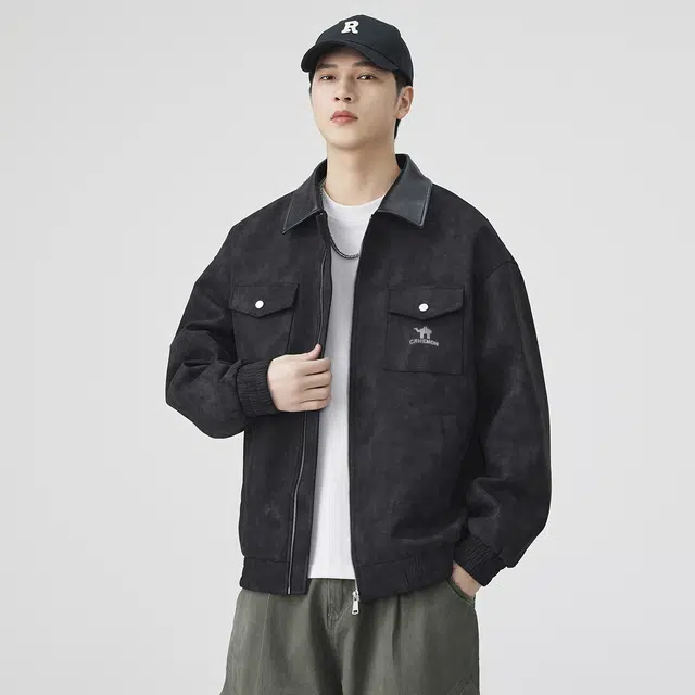 领航骆驼 美式复古废土风春秋外套翻领皮衣扎染工装口袋设计时尚百搭帅气休闲高街   夹克 男女同款