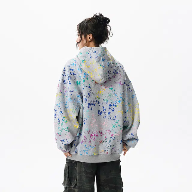 领航骆驼 秋冬季美式复古无性别主义宽松百搭创意泼墨涂鸦休闲时尚潮流连帽开衫长袖  卫衣  男女同款