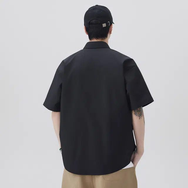 领航骆驼  时尚街头复古潮流百搭舒适韩系青春校园风无性别主义翻领宽松短袖   衬衫 男女同款