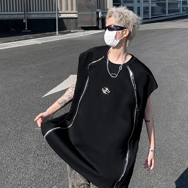 领航骆驼 高街拉链宽松舒适户外运动健身通勤休闲时尚百搭圆领背心 男女同款