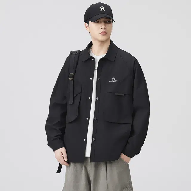 领航骆驼 美式复古时尚简约男士痞帅百搭纯色潮流上衣外套宽松透气翻领设计个性舒适休闲小众校园风高级氛围感日系潮牌      夹克 男女同款