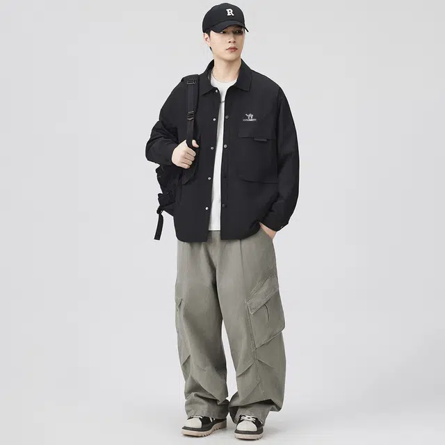 领航骆驼 美式复古时尚简约男士痞帅百搭纯色潮流上衣外套宽松透气翻领设计个性舒适休闲小众校园风高级氛围感日系潮牌      夹克 男女同款