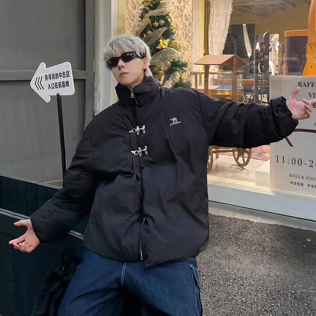 领航骆驼 国潮复古纯色日常通勤学院风时尚百搭高级层次感高领单排扣设计感简约舒适宽松基础款防风保暖外套夹克   棉服 男女同款