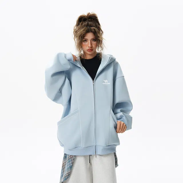 领航骆驼 时尚街头字母轻奢风潮流休闲宽松百搭通勤舒适落肩长袖开衫连帽卫衣 男女同款