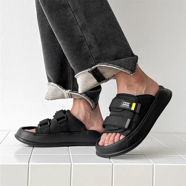 年走索 夏季韩版休闲沙滩 车缝线 防滑防磨一字拖鞋 男款