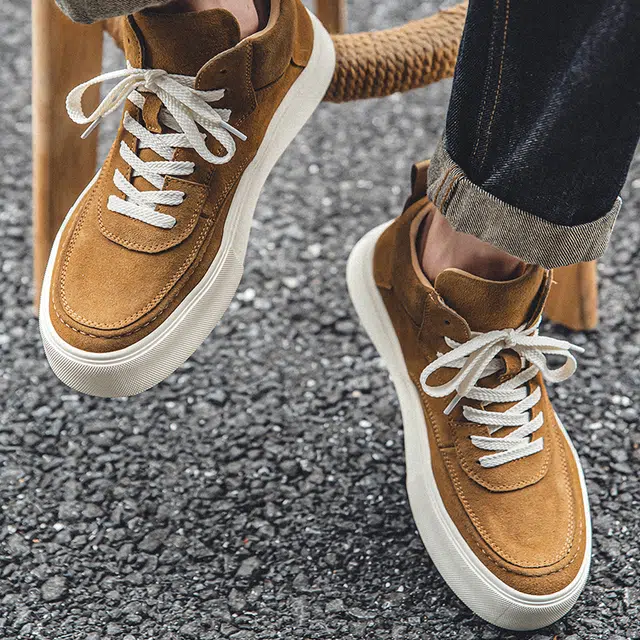 年走索 牛反绒皮 增高厚底休闲 防滑 高帮 板鞋 男款