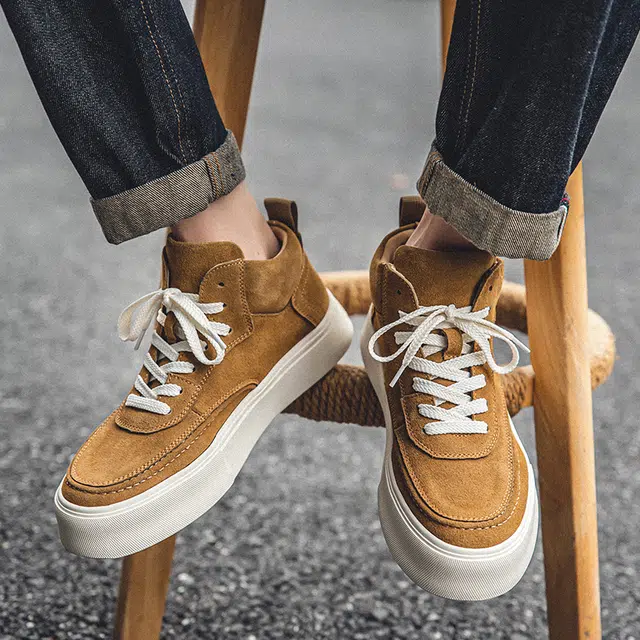 年走索 牛反绒皮 增高厚底休闲 防滑 高帮 板鞋 男款