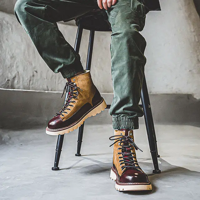 年走索 二层牛皮 复古百搭休闲 中筒 户外靴 男款