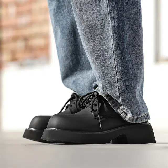 年走索 二层牛皮 厚底增高 通勤 休闲鞋 男女同款 黑色