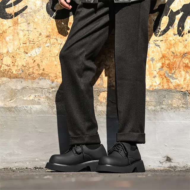 年走索 二层牛皮 厚底增高 通勤 休闲鞋 男女同款 黑色