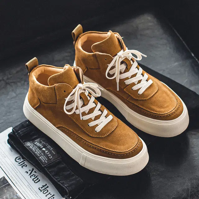年走索 牛反绒皮 增高厚底休闲 防滑 高帮 板鞋 男款