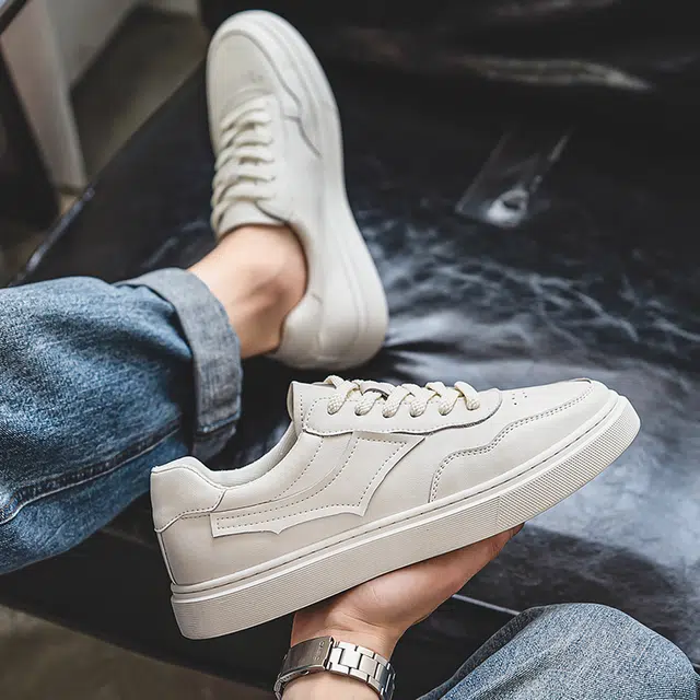 年走索 二层牛皮 潮流平底简约百搭 透气耐磨 低帮 板鞋 男款 白色