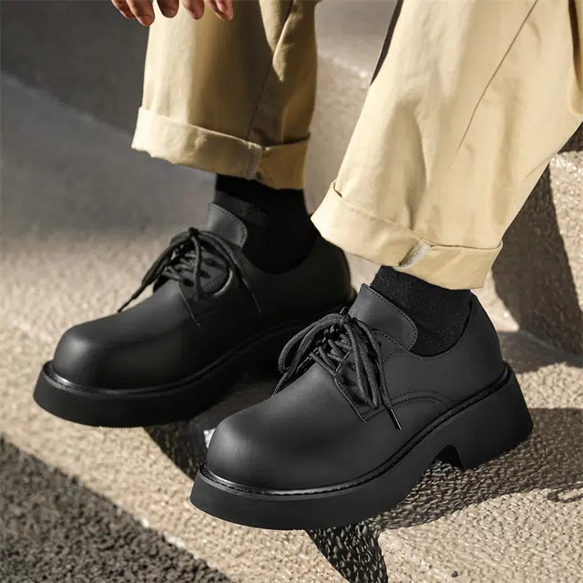 年走索 二层牛皮 厚底增高 通勤 休闲鞋 男女同款 黑色