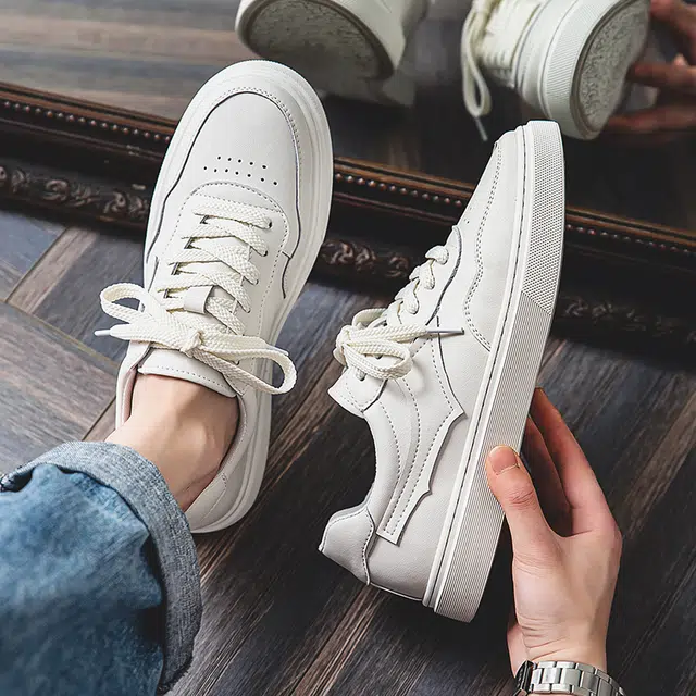 年走索 二层牛皮 潮流平底简约百搭 透气耐磨 低帮 板鞋 男款 白色