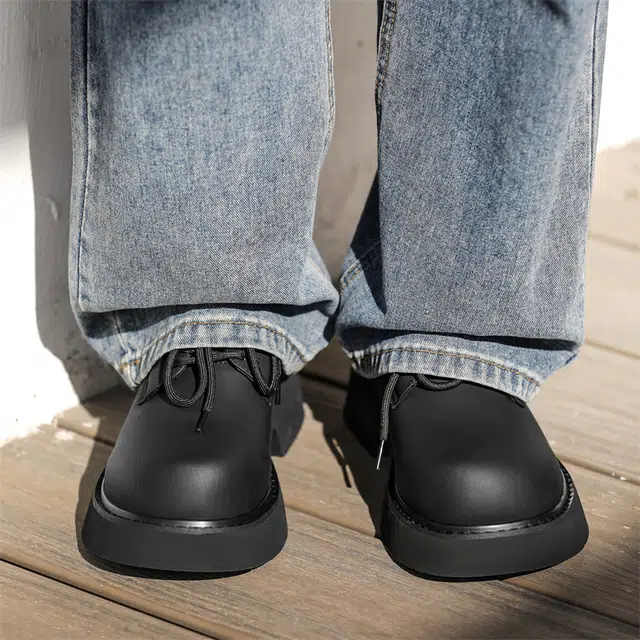 年走索 二层牛皮 厚底增高 通勤 休闲鞋 男女同款 黑色