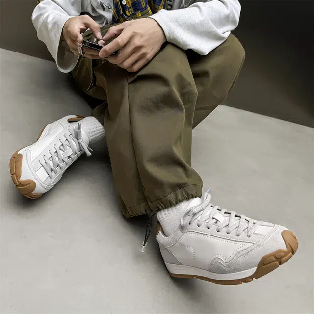 年走索 牛剖层革 复古运动休闲百搭 低帮 板鞋 男女同款 白色