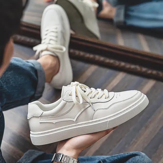 年走索 二层牛皮 潮流平底简约百搭 透气耐磨 低帮 板鞋 男款 白色