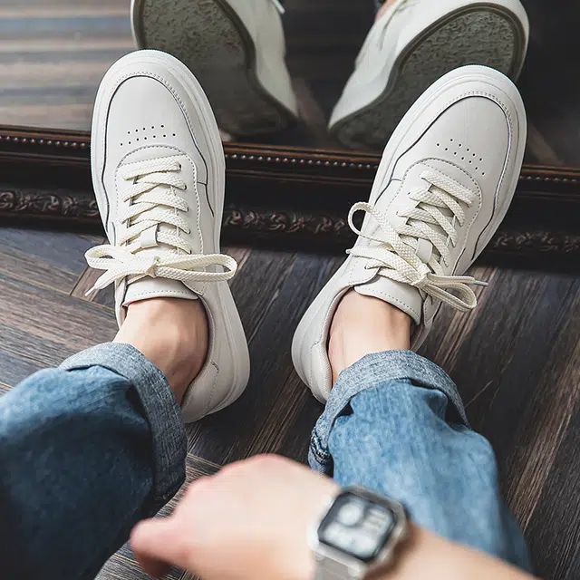 年走索 二层牛皮 潮流平底简约百搭 透气耐磨 低帮 板鞋 男款 白色