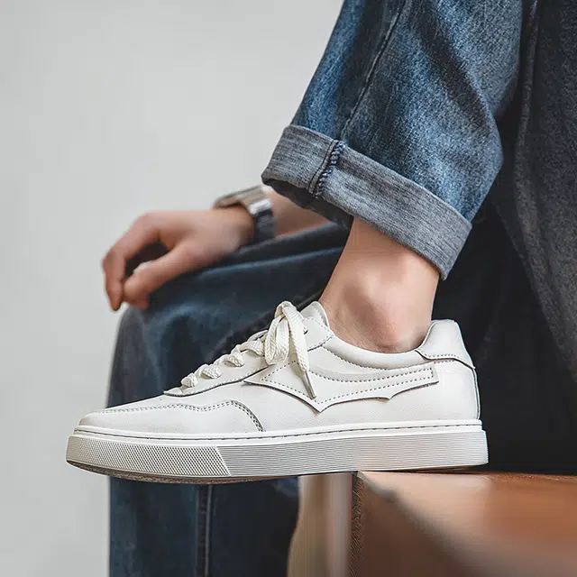 年走索 二层牛皮 潮流平底简约百搭 透气耐磨 低帮 板鞋 男款 白色