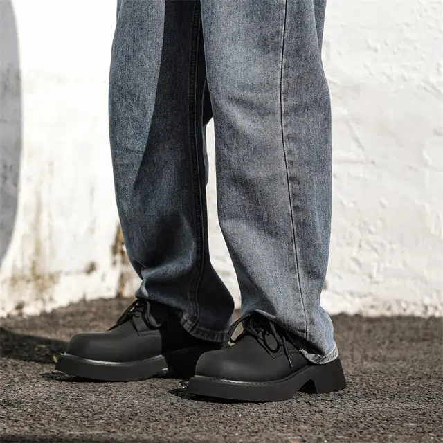 年走索 二层牛皮 厚底增高 通勤 休闲鞋 男女同款 黑色