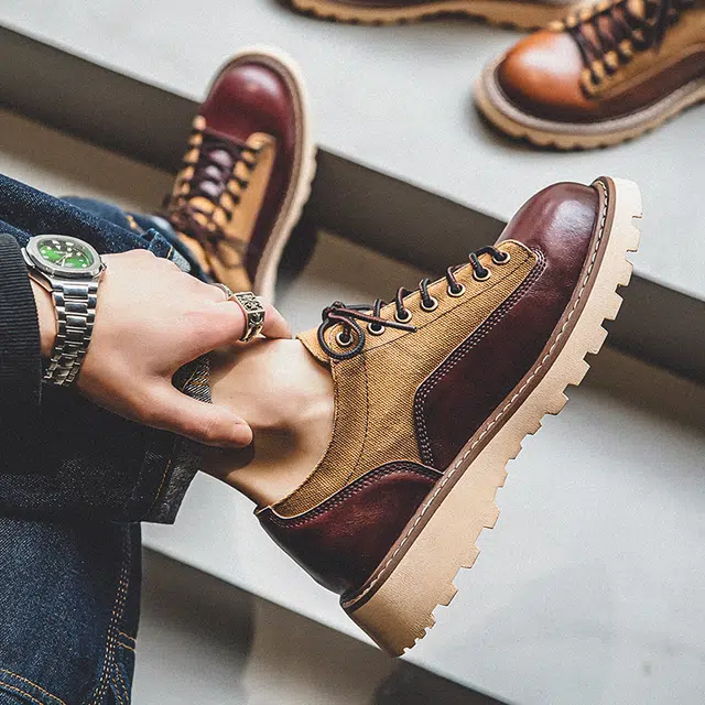 年走索 牛反绒皮 百搭英伦圆头复古美式 休闲鞋 男款