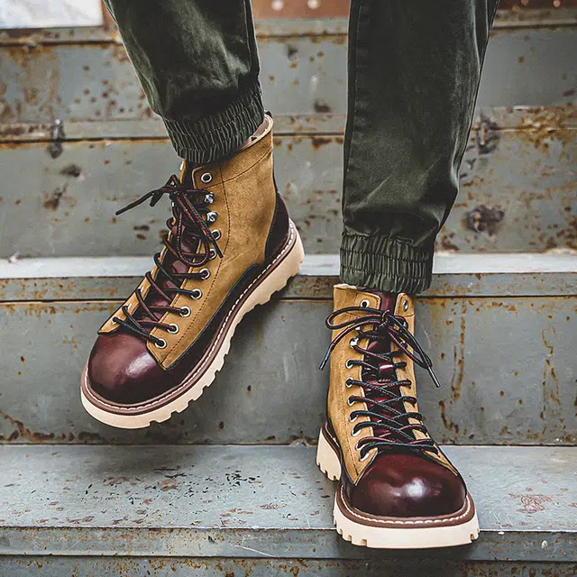 年走索 二层牛皮 复古百搭休闲 中筒 户外靴 男款