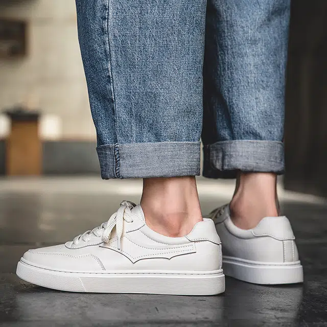 年走索 二层牛皮 潮流平底简约百搭 透气耐磨 低帮 板鞋 男款 白色