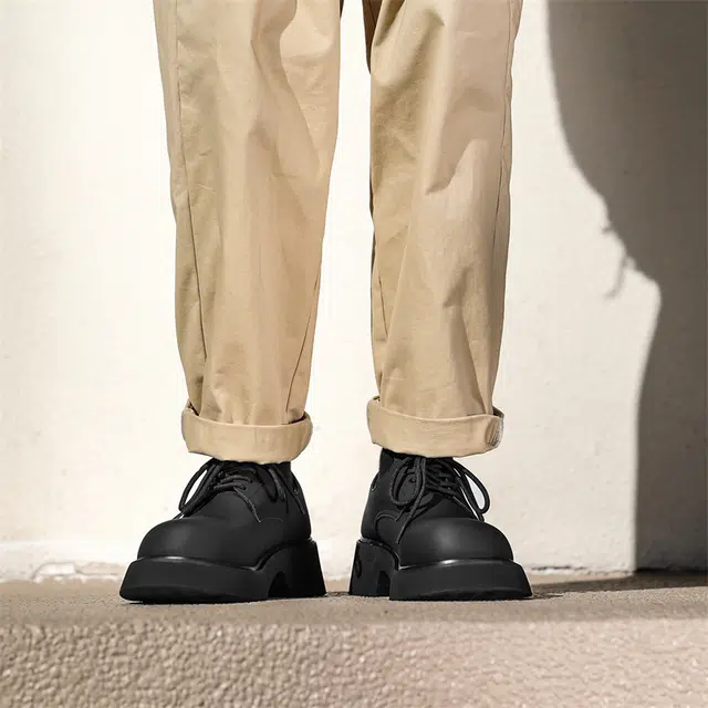 年走索 二层牛皮 厚底增高 通勤 休闲鞋 男女同款 黑色