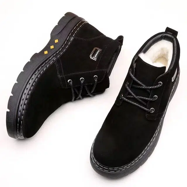 年走索 二层牛皮 耐磨 加绒加厚 保暖防滑 短筒 雪地靴 男款