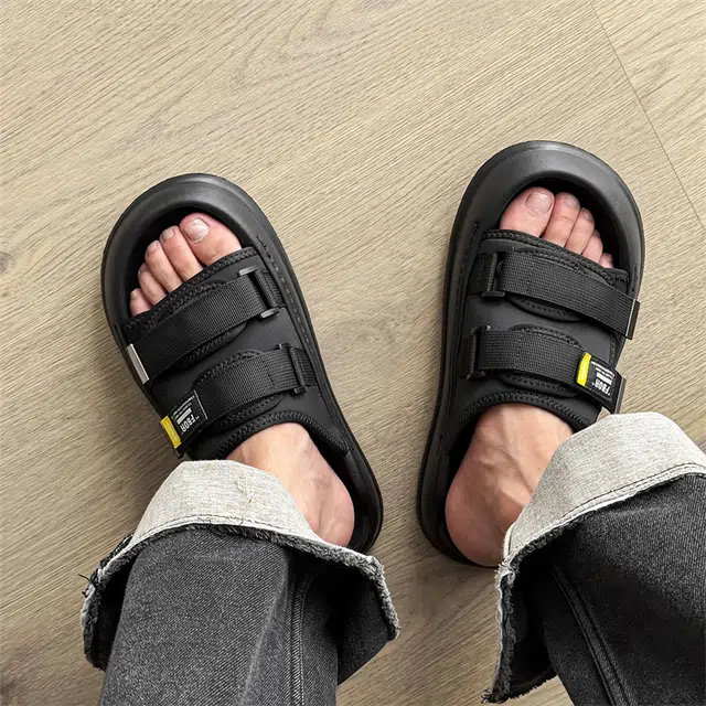 年走索 夏季韩版休闲沙滩 车缝线 防滑防磨一字拖鞋 男款