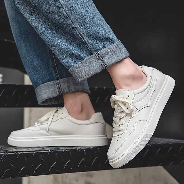 年走索 二层牛皮 潮流平底简约百搭 透气耐磨 低帮 板鞋 男款 白色