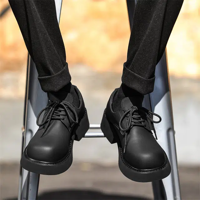 年走索 二层牛皮 厚底增高 通勤 休闲鞋 男女同款 黑色