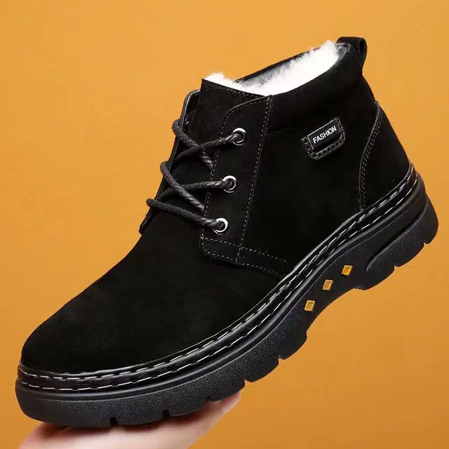 年走索 二层牛皮 耐磨 加绒加厚 保暖防滑 短筒 雪地靴 男款