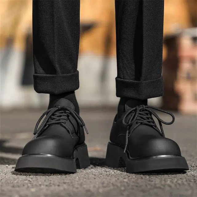 年走索 二层牛皮 厚底增高 通勤 休闲鞋 男女同款 黑色